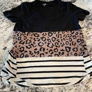 Color block and cheetah print blouse.